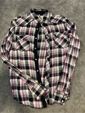 Fox Black, White & Pink Plaid Button-Down Shirt